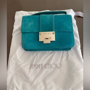 Jimmy Choo Teal Suede Crossbody Shoulder Bag with Silver-Tone Lock